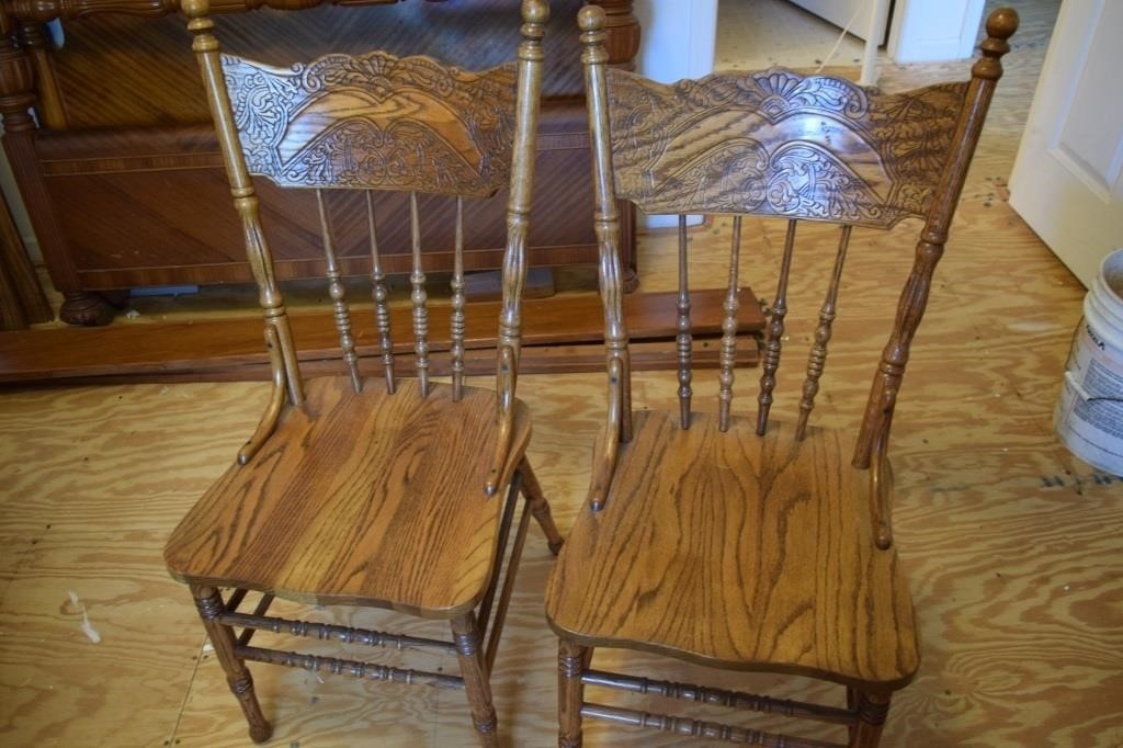 2 Solid Oak Dining Chairs