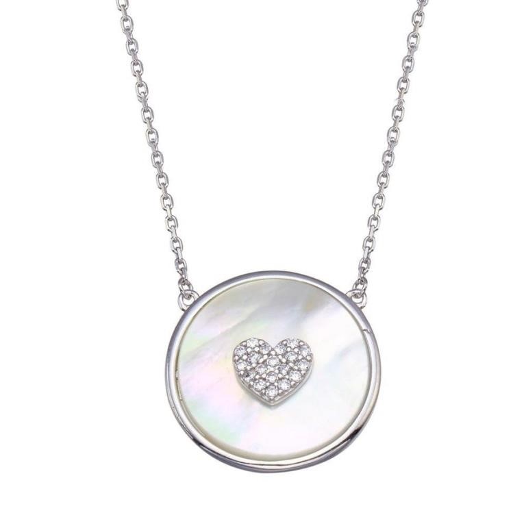 Sterling Silver MOP Crystal Disc Necklace