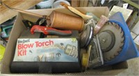 Blow torches, saw blade, tape measure, misc tools