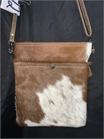 BROWN & WHITE MYRA BAG COWHIDE CROSSBODY - 9X11"