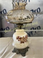 Floral Hand Painted Lamp with Amber Glass Globe