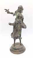 Cast Metal Figure of Female & Bird - 13 1/2" Tall