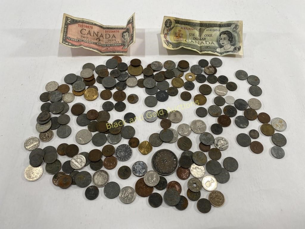 Foreign coins, with some silver coins in lot