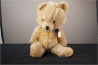 Light Tan Mohair Teddy Bear with Blue Bow Vintage