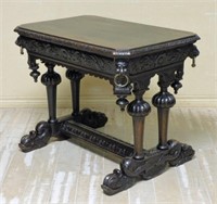 Neo Renaissance Dolphin Footed Oak Library Table.
