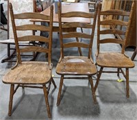 3 wooden chairs, seat is 18”, ladder back