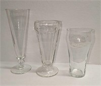 3 Vintage Coca-Cola Tall Beer Soda Fountain Glasse