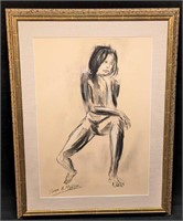 Framed Pierre H Matisse Nude Original Charcoal On