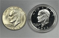 1973-S Eisenhower Silver $1 BU & PROOF Pair