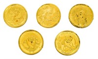 (5) CHINESE PANDA GOLD 1 GRAM COINS