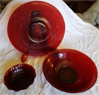 3pcs Ruby Red Starburts pattern plate, bowl, dish