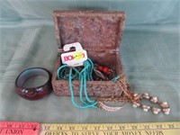 Carved Stone Box With Fashion & Costume Jewelry