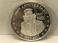 1 Ounce .999 Fine Silver Round - Uncle Sam 100th