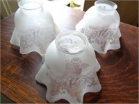 3 Etched Glass Shades with Cherubs