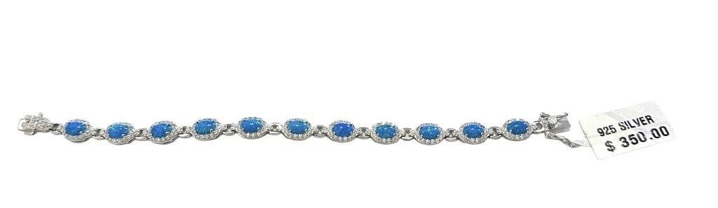 Silver Blue Opal Austrian Crystal Created Bracelet