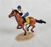 Horse & Jockey Figurine On Wood Stand