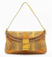 Fendi Orange & Gold-Tone Yellow Leather Handbag