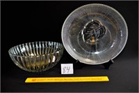 Lot of 2 Heavy Decorative Glass Serving Bowls