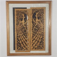18" x 22" Framed Set of 2 Laser Cut Peacock Pieces