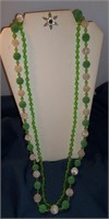 Vtg Green Beads & Snowflake Pin