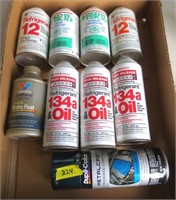 7 cans Refrigerant, brake fluid, paint
