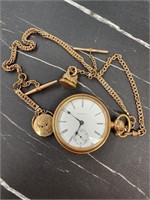 Elgin open face antique pocket watch with flower