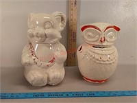 Owl & bear cookie jars
