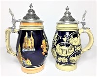 Two Lidded Beer Steins with Crest