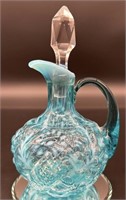 Fenton Blue Opal Daisy & Fern Cruet Uv Reactive