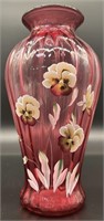 Gorgeous Fenton Cranberry Pansy Vase #1269 Hp By