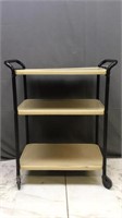 Vintage Rolling Cart 3 Shelves Tan And Black Metal