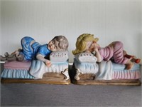 Bisque sleeping boy & girl figurines