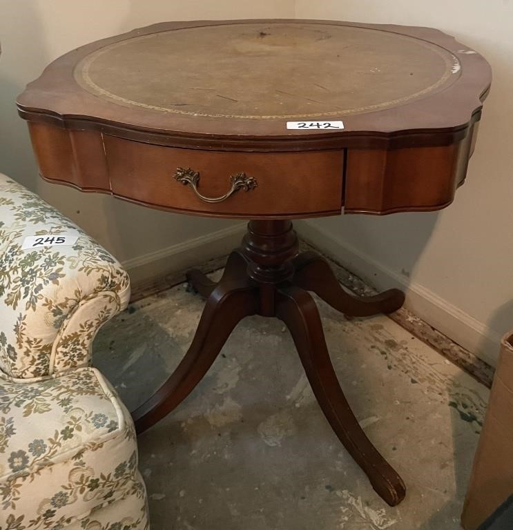 Antique side table with leather insert