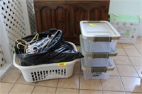 Plastic Storage Tubs, Laundry Basket, Hangers