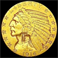 1914-D $5 Gold Half Eagle CLOSELY UNCIRCULATED