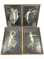 4 Framed Oil Paintings on Paper, Female Nudes