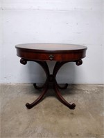 Vintage Mahogany Drum Table w/ Leather Inlay