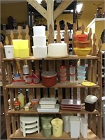 Shelf and Various Vintage Tupperware