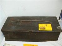 OLD WOODEN TOOL BOX WITH BRACE AND BITS