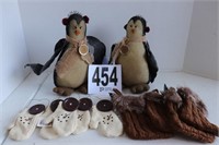 (2) Rustic Penguins, Mitten Ornaments & Decor