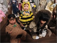 eskimo,indian,bumblebee porcelain dolls