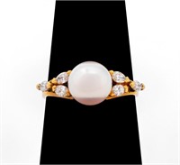 Mikimoto 18K Cultured Pearl Diamond Ring