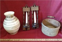 Vase, candle stick holder, wooden basket