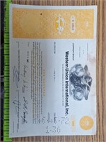 Western union international stock certificate