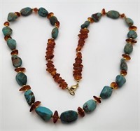 Turquoise & Amber 28" Necklace, Lee Sands