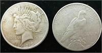 1923-S & 1922-S Peace Silver Dollars