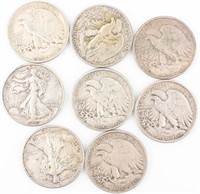 Coin 8 Walking Liberty Half Dollars XF