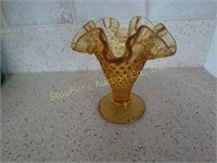 Fenton hobnail gold fluted edge vase