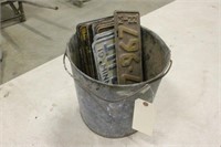 Pail of Assorted Vintage License Plates