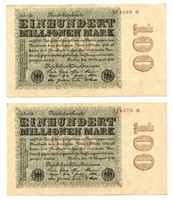 (2) Consecutive Star Note 1923 German Einhundert